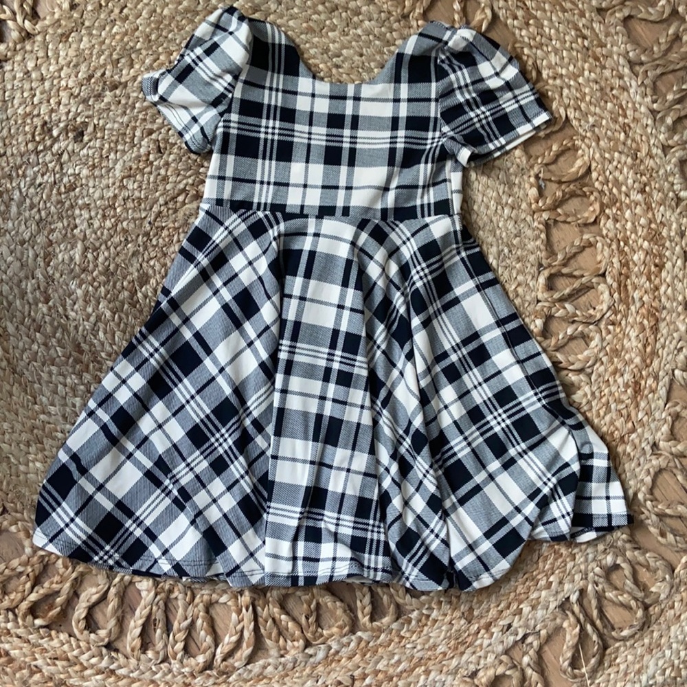 Black and ivory plaid swing dress